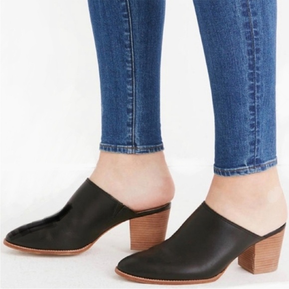 Madewell The Harper Leather Mules StackedBlock Heel Slip On Clog Black size 7.5